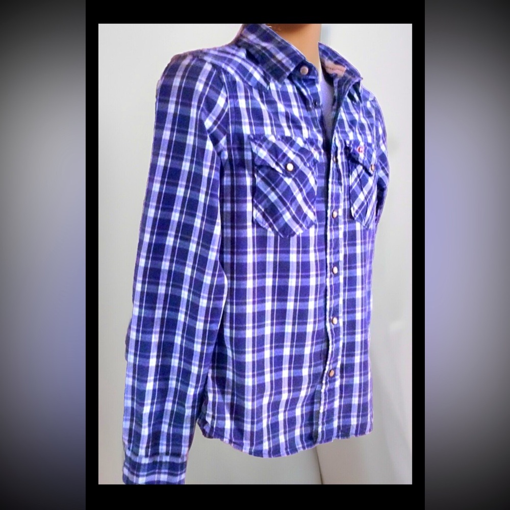 🤠HOLLISTER🤠 VTG PLAID PEARL SNAP LONG SLEEVE COTTON WESTERN SHIRT EUC🧲